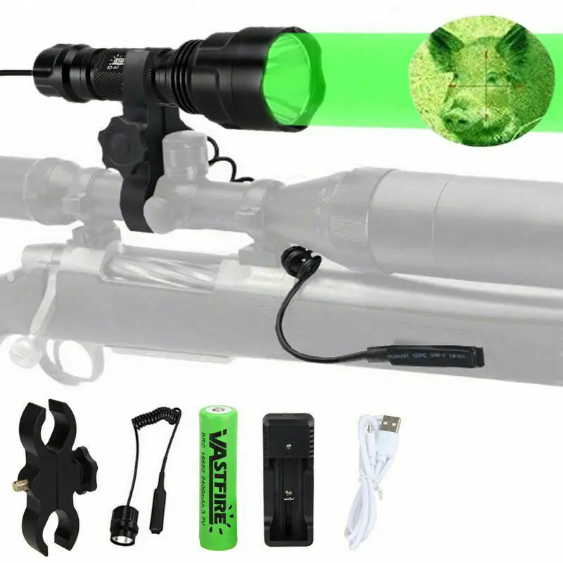 XM-L T6 оружие светильник 5000 люмен тактический светодиодный Белый Охота вспышки светильник+ прицел Крепление+ пульт дистанционного управления+ 18650+ USB Зарядное устройство - Цвет: Зеленый