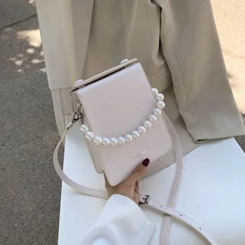 

Man-made Pearl PU Leather Crossbody Bags Mini Solid Colors For Women Shoulder Clutch Female Handbags And Purses Sac A Main