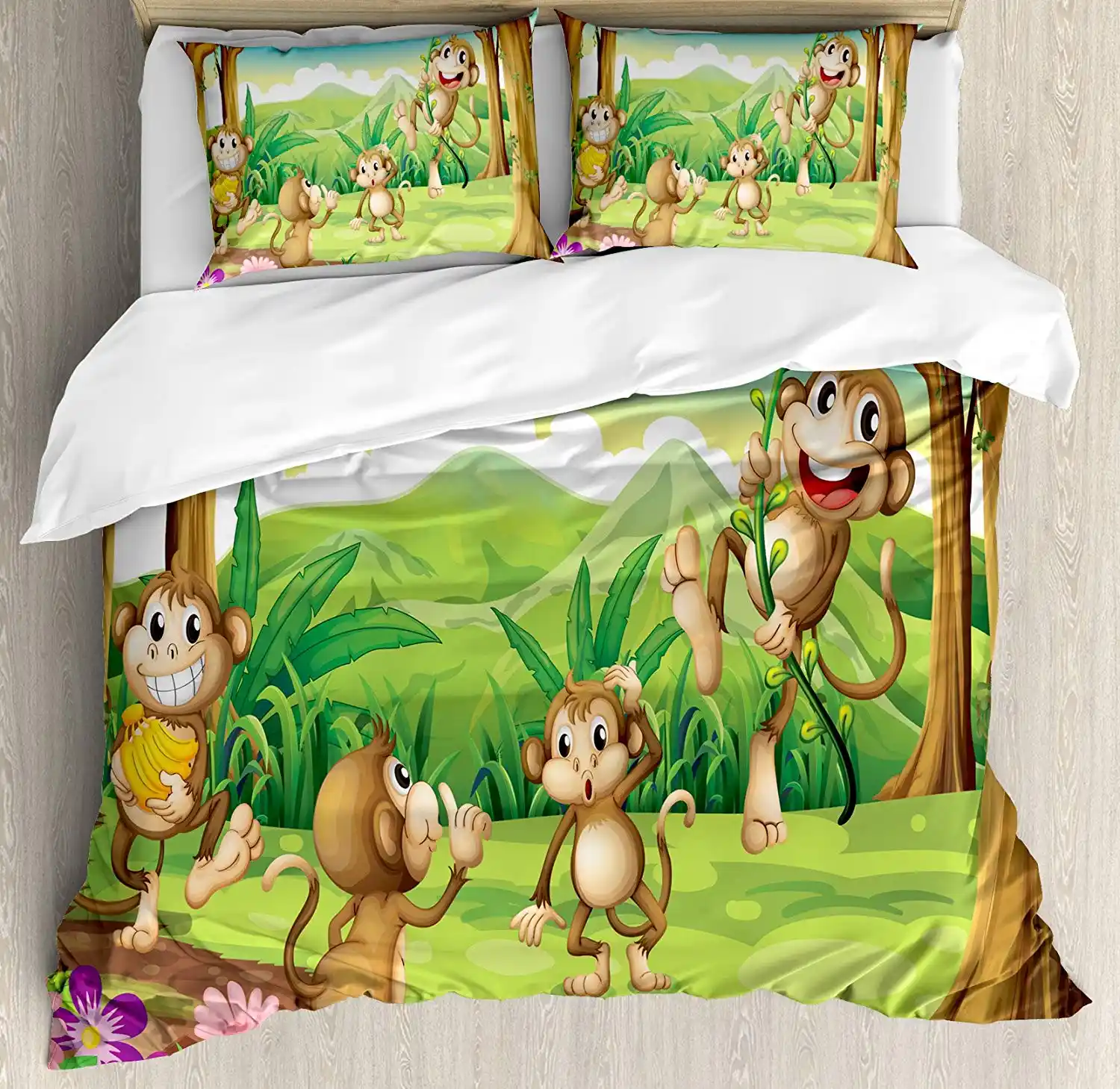 Tropical Duvet Cover Set King Size Digital Dot Featured Fun Monkey