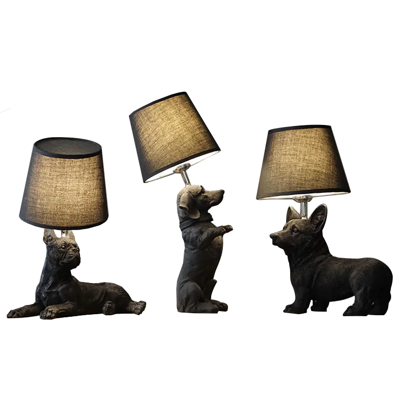 Черно-белые настольные лампы в виде щенка, прикроватная лампа для спальни, для гостиной, для собаки, Настольные светильники, lamparas de techo Deco, осветительные приборы