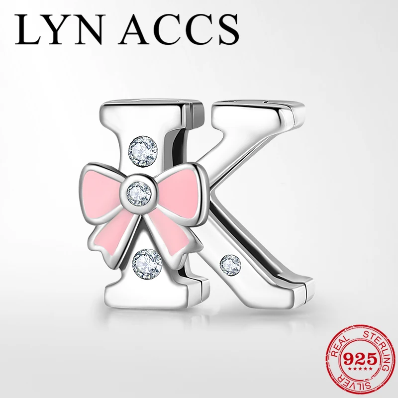 

Authentic 925 Sterling Silver Clip Beads Pink Enamel Bow CZ Letter K Reflection Charm fit Original Silver 925 Bracelets Jewlry