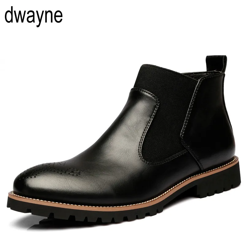 Men Chelsea Boots Slip-on Waterproof Ankle Boots Men Brogue Fashion Boots Microfiber Leather shoes Big Size