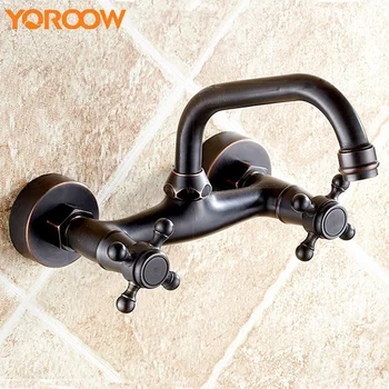 

Antique Black Bathroom Bathtub Faucet Brass Wall Mounted Mixers Shower Bath Hot Cold Spout Home Improvement GMN00AL 1