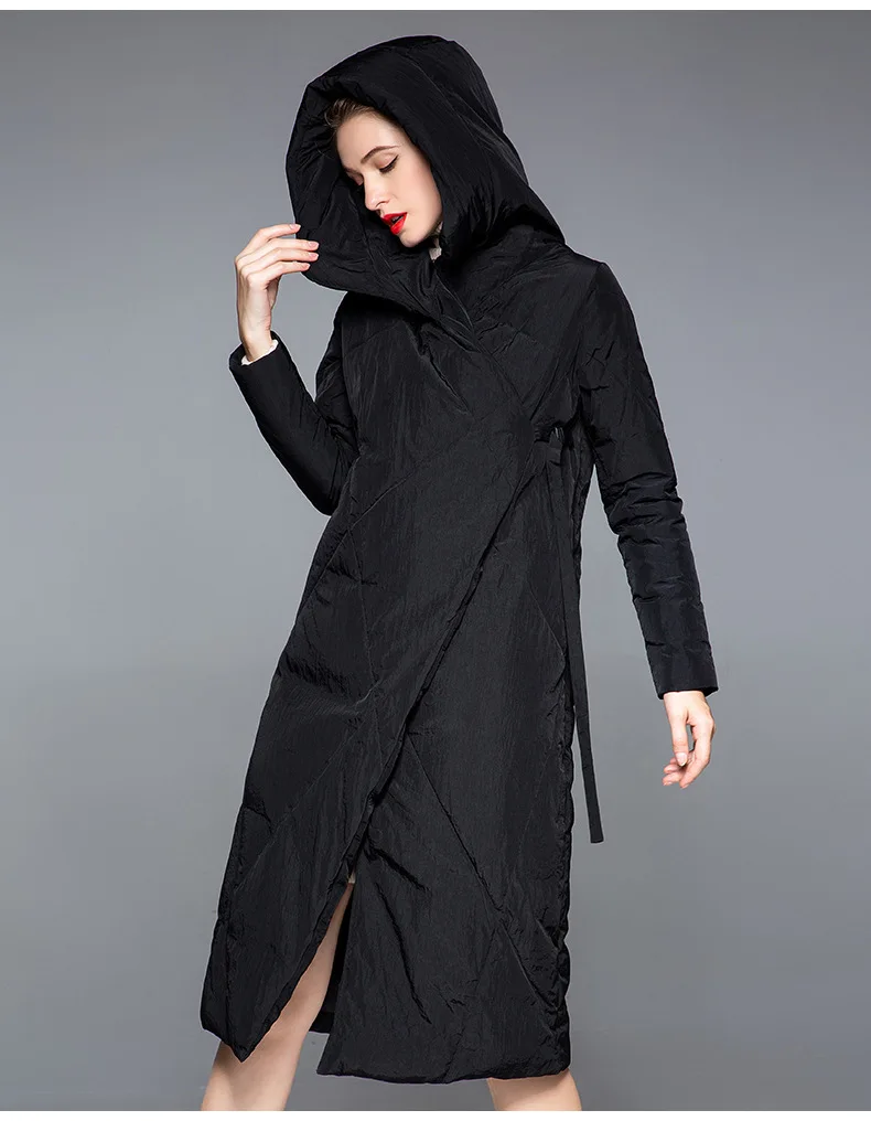 European station new winter down jacket women white duck down jackets ladies long hooded women's outerwear down coat