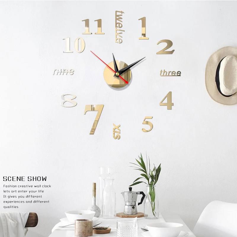 3D настенные часы современный дизайн настенные наклейки акриловые часы наклейки аксессуары для гостиной декоративные часы для дома домашний декор - Цвет: light gold