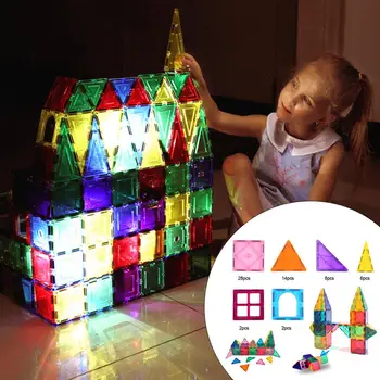

60PCS DIY Magnetic Building Blocks Color Window Translucent Magnetic Pieces Puzzle Building Blocks for Children