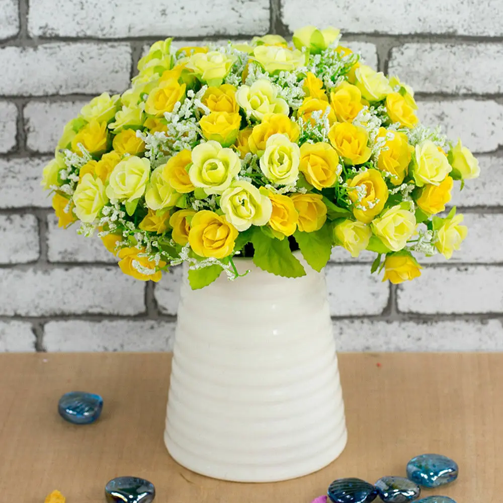 21 пластмассовый Искусственный цветок розы декоративный пластиковый искусственный цветок Свадебный букет счастливые подарки свадебное украшение для дома - Цвет: Yellow