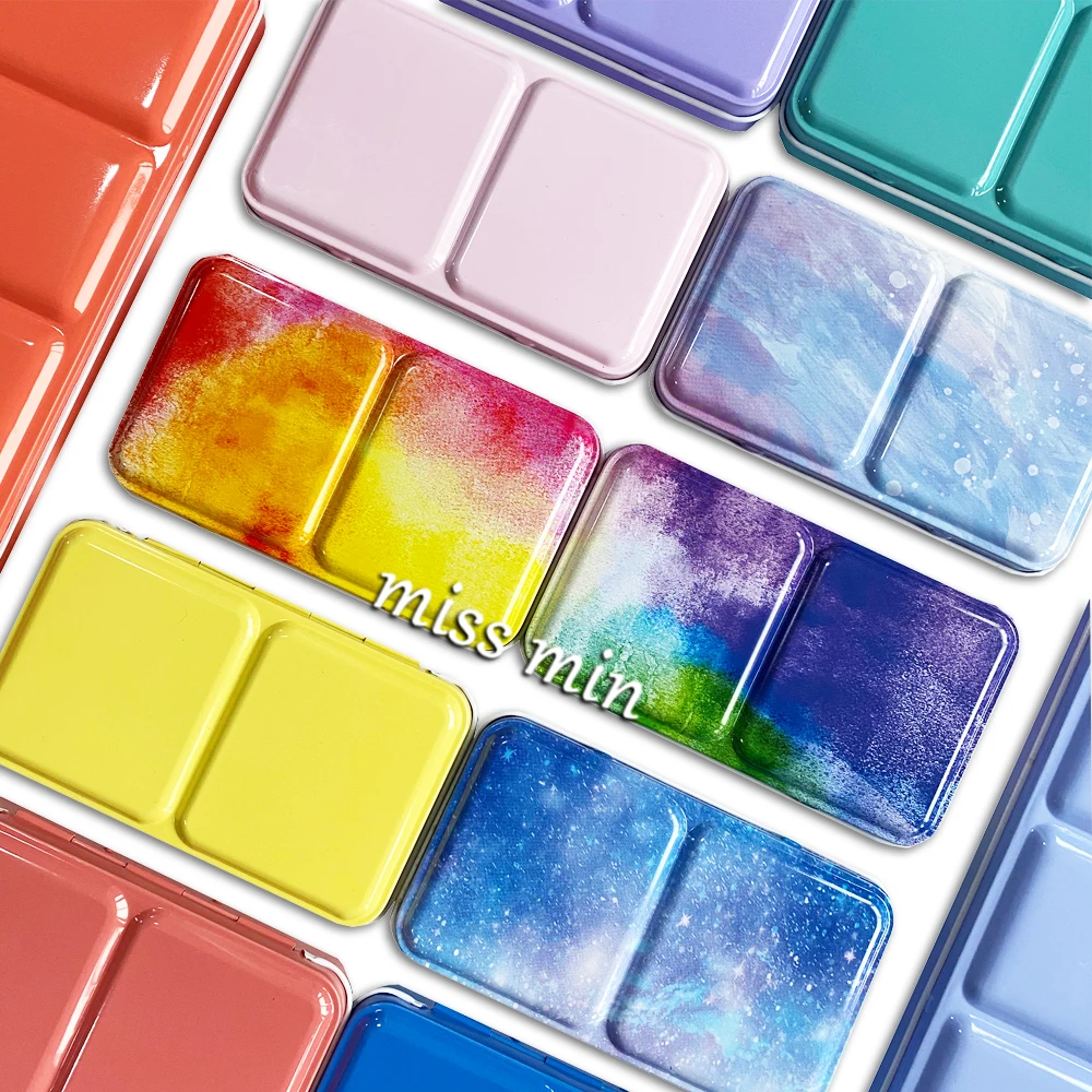 Watercolor/Oil/ Acrylic Paints Macaron Starry Tins Box Palette Painting Storage Tray Palette Box