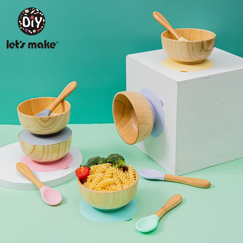 

Let'S Make Jujube Tree Bowl Baby Feeding Set Sucker Waterproof Spoon Non-Slip Food Grade Jujube Tree Bowl Tableware Baby Product