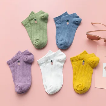 

Embroidery Socks Cartoon Expression Funny Socks Women Cotton Black White Socks Cute pineapple Candy Color Short Sports Sock New