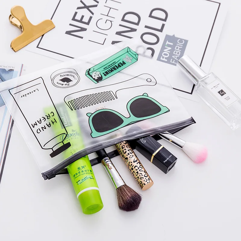 

Green Student Pencil Case Cute Makeup Pull Bag Transparent Cartoon Stationery Storage Bag