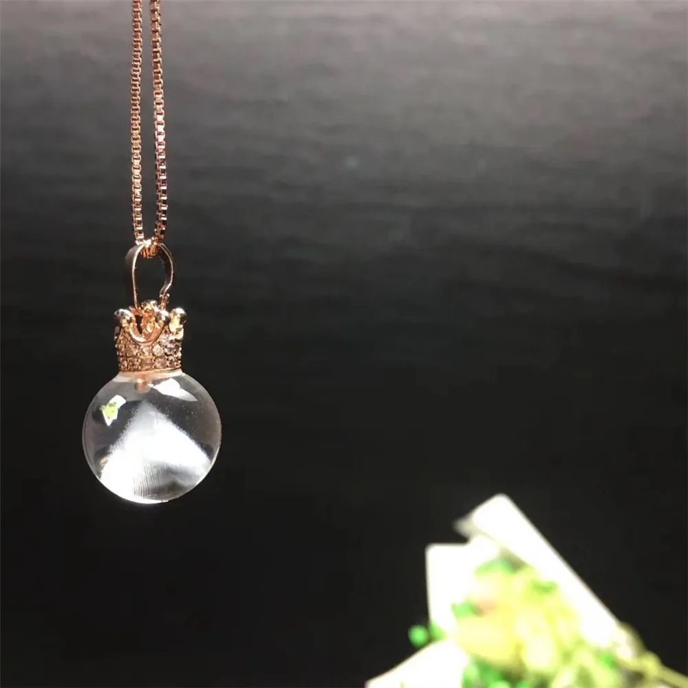 

Rare natural white ghost pyramid shape ball pandent Necklace reiki healing crystals Electroplated rose golden Lockbone chain