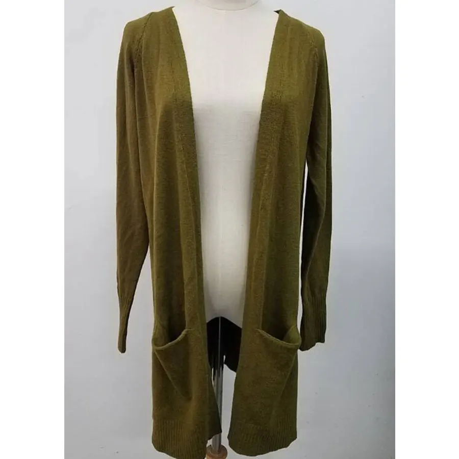 Women's sweater long solid color large pocket knit cardigan sweater - Цвет: green