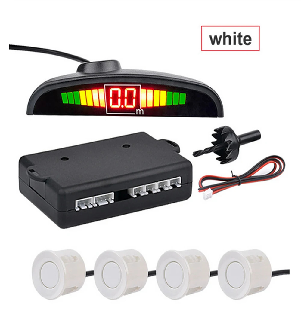 white LED4 Auto Parktronic LED Parking Sensor With 4 Sensors Reverse Backup Car Parking Radar Monitor Detector System Display - Название цвета: white