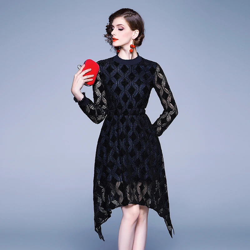 TAOYIZHUAI autumn new vintage long dress asymmetrical hem three quarter sleeves slim luxury elegant party evening sex vestidos