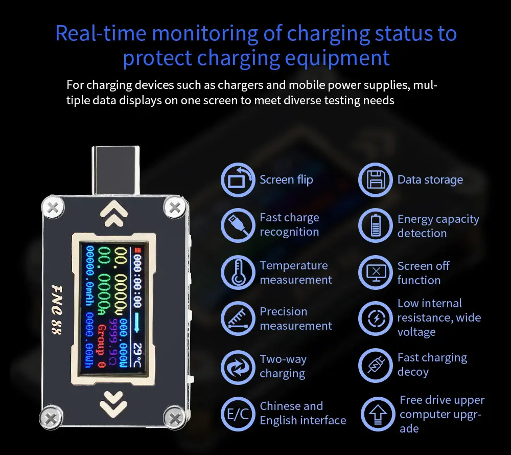 FNC88 New Type-C PD trigger USB-C Voltmeter ammeter voltage 2 way current meter multimeter PD charger battery USB Tester
