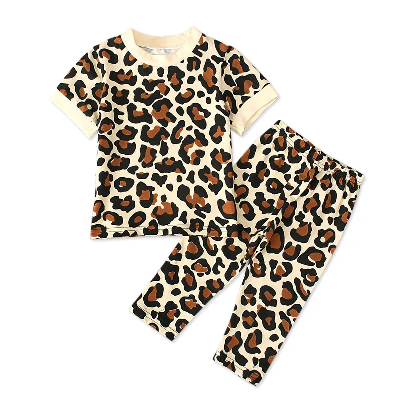 Leopard Г. Весенне-летние модные футболки с леопардовым принтом и штаны для маленьких девочек комплект одежды из 2 предметов, детская одежда с короткими рукавами для малышей - Цвет: Leopard
