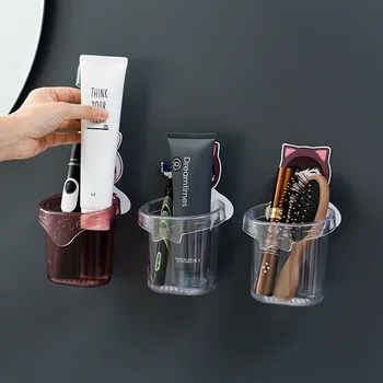 

Toothbrush Tube Storage Rack Bathroom Shelf Toilet Rack Free Punch Vanity Wall-Mounted Comb Storage Box Plastic Can