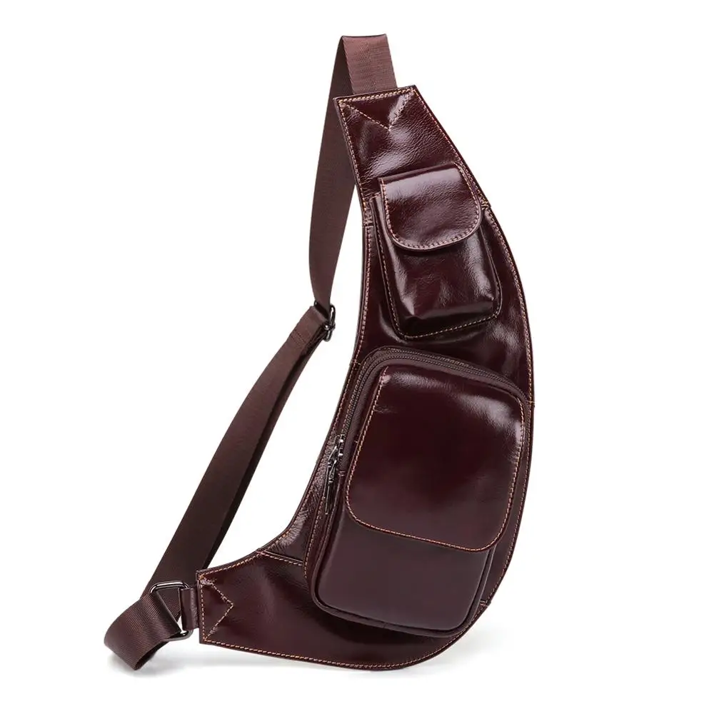 

Brand Men Genuine Leather Cowhide Sling Chest Bag Travel Riding Hiking Studded Cross Body Messenger Shoulder Day Pack Tivets New