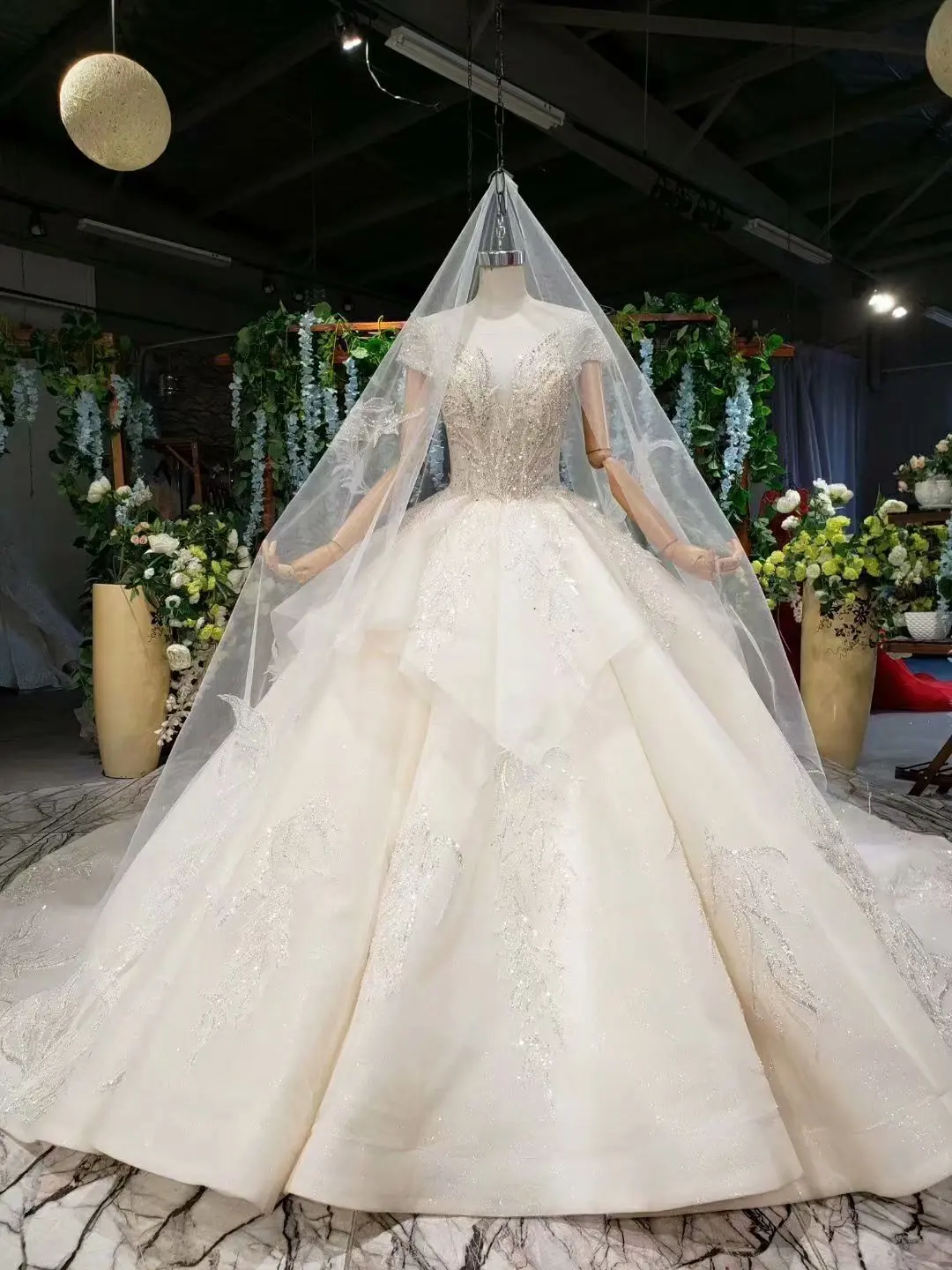 Vestidos De Novia Brautkleid бальное платье цвета слоновой кости, свадебное платье с круглым вырезом и рукавом со стразами, платья для невесты, Vestidos Novias Boda