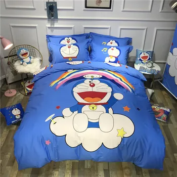 

Cartoon cat 3d Bedding Set Doraemon Kid Bedroom Pure cotton quilt cover twin queen king Duvet Cover Bed Sheet blue bedclothes