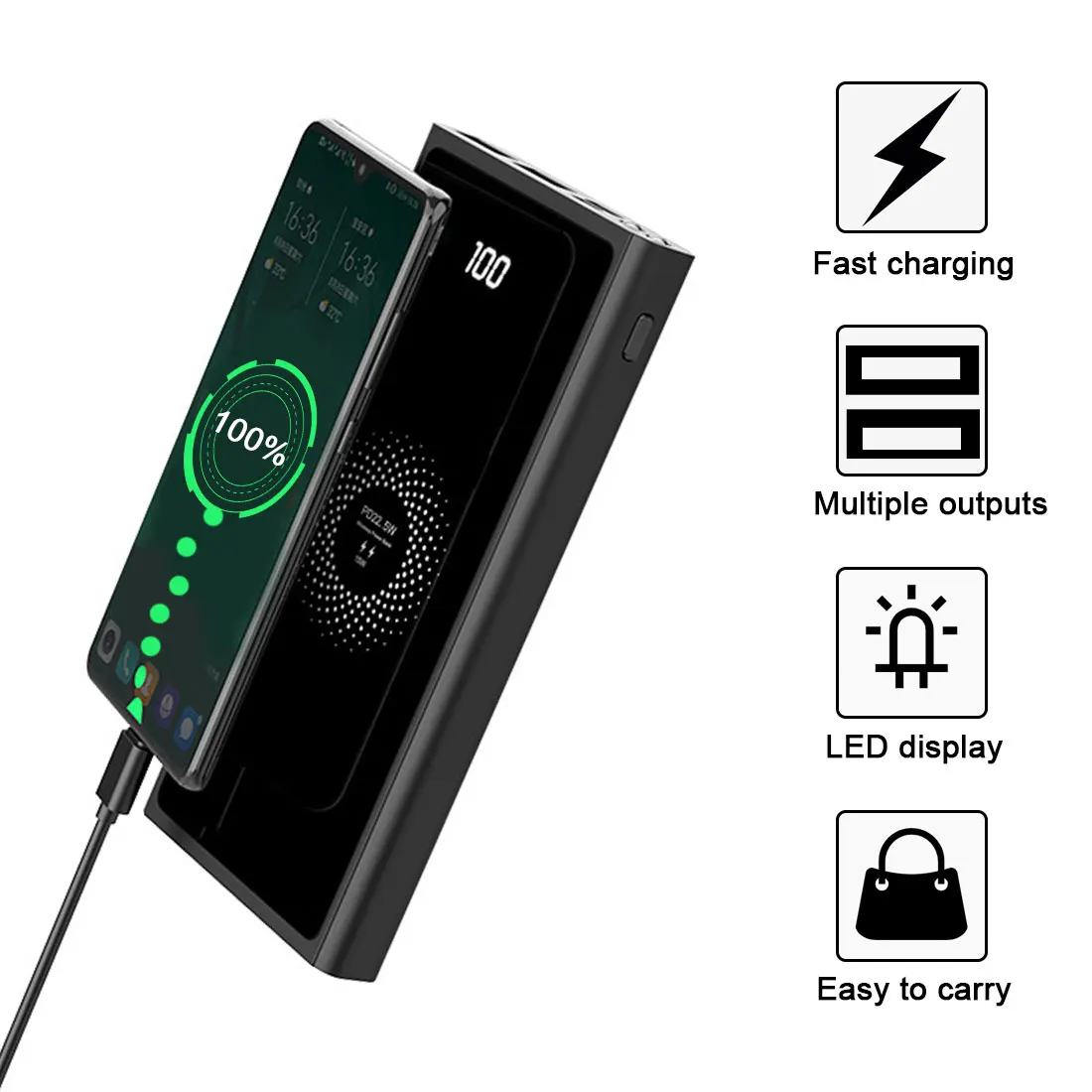 Power Bank 20000mAh bank PD3.0 QC 3.0 Fast wireless Charger For iPhone 12 Pro max Portable xiaomi Samsung | Электроника
