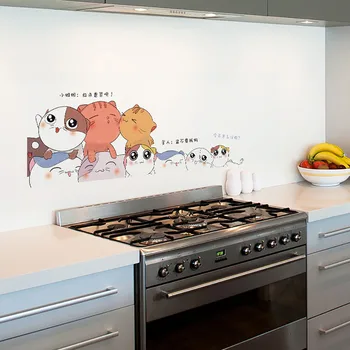 Anti oil stickers wall stickers kitchen Sticker Wallpaper refrigerator cabinet glass stickers cartoon cats Wall Decal for home