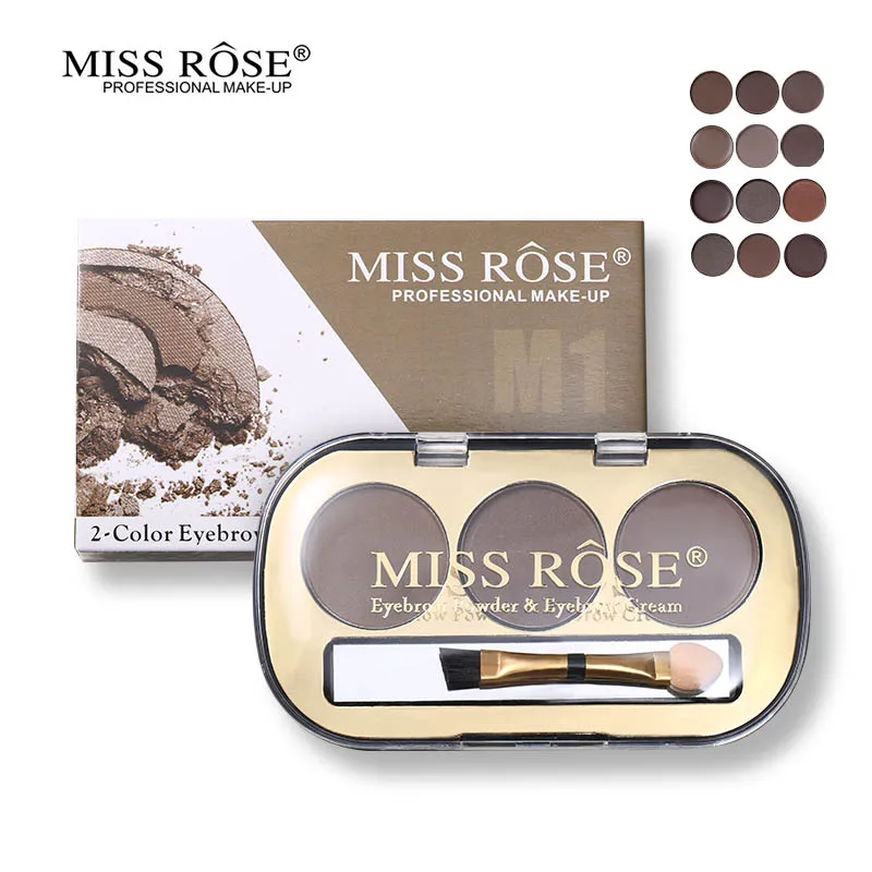 Miss Rose, 3 цвета, пудра для бровей+ гель-крем для бровей, длительная татуировка, палитра для бровей, 3d, набор натуральной косметики с кистью