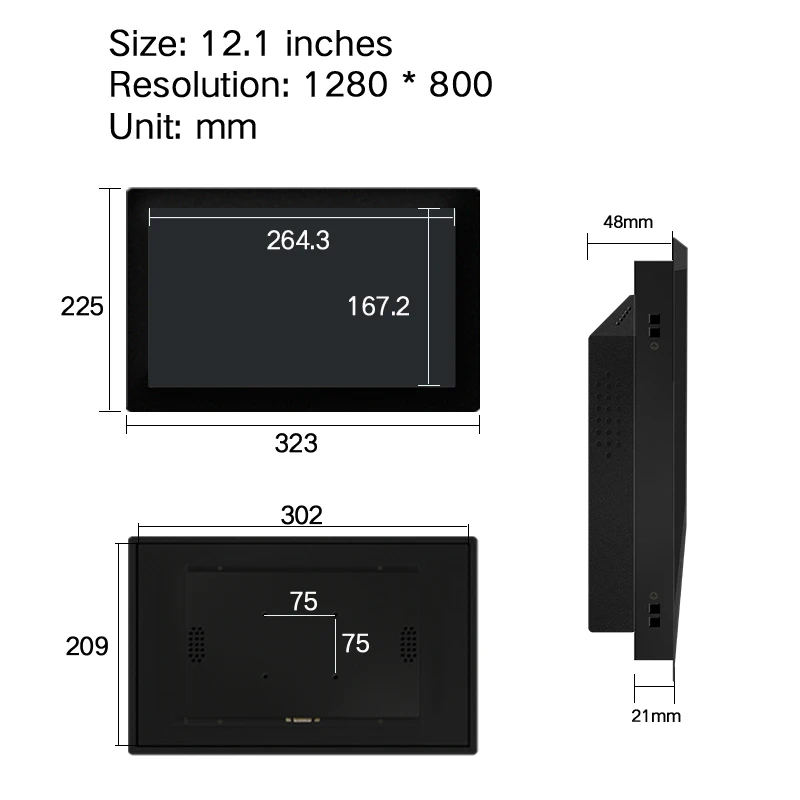 IPS экран 12 1 дюйма не сенсорный дюймов промышленный дисплей VGA HDMI BNC AV USB пряжка для