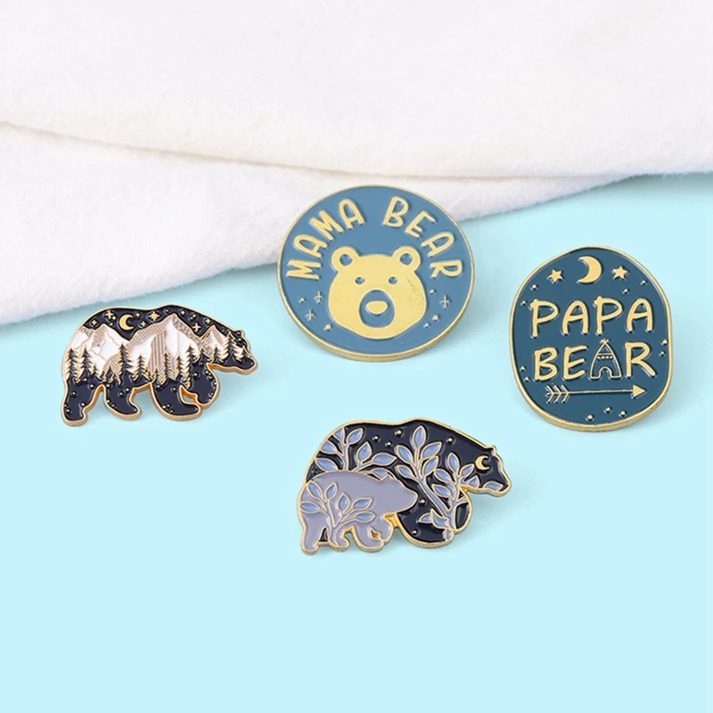 Mama Bear With Cubs Enamel Pins Cute Cartoon Animal Brooches Bear Family Lapel Pin Badge Bag Jewelry Gift For Friends Wholesale