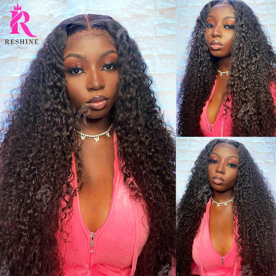 RESHINE Kinky Curly Lace Wigs 13x6 Transparent Frontal Wig Preplucked 13x4 Front Human Hair With Baby | Шиньоны и парики