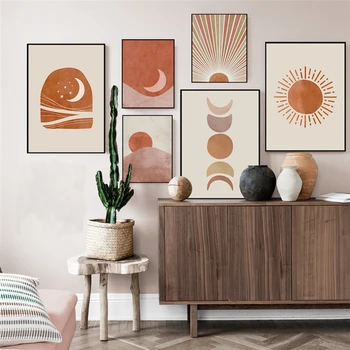 

Nordic Abstract Landscape Orange Sun Moon Modern Room Decoration Abstract Lunar Eclipse Poster Canvas Painting Wall Picture
