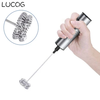 

LUCOG Double Spring Whisk Head Electric Milk Frother Stainless Steel Handheld Milk Frother Drink Mixer for Coffee Cappuccino