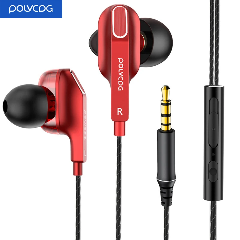 

POLVCDG D9 Double Dynamic In-ear Wired Earphone High Quality Fashion Personality HIFI Subwoofer Earbuds Built-in HD Microphone