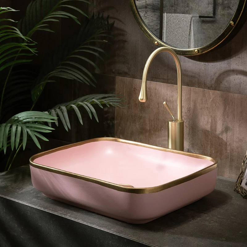 Roze Kleur Badkamer Lavabo Keramische Counter Top Wastafel Garderobe ...