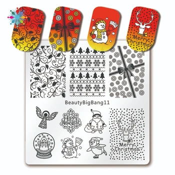 

1Pcs BeautyBigBang Christmas Stencils For Nail Reusable Stamping Art Plate Christmas Template Manicure Nail Tools
