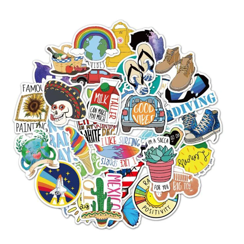35 PCS Mixed Cartoon Toy Stickers For Car Styling Bike Motorcycle Travel Luggage Decals Kids Gift Waterproof Graffiti | Игрушки и хобби