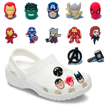 

6-20pcs/lot The Avengers Iron Man Black Widow PVC Shoe Charms Accessories Decoration JIBZ for Croc Charms Bracelet Kids Gift