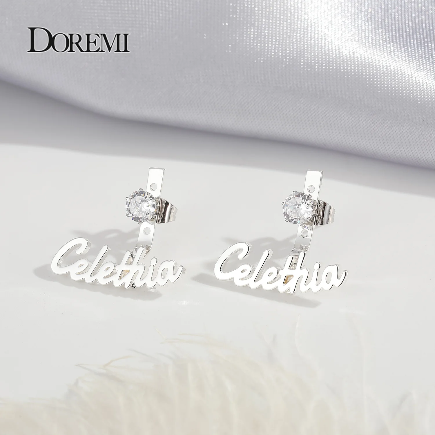 DOREMI 6MM Round Zircon Custom Name Earrings Studs Stainless Custom Nameplate Earrings Personalized Gifts For Best Friend Girls