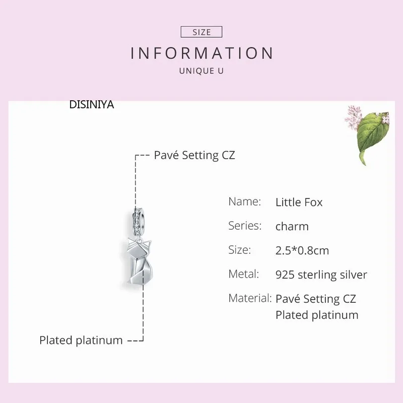 DISINIYA, очаровательное серебро 925,, Floding Fox, подвеска, шарм, подходит для женщин, браслет или ожерелье, Стерлинговое Серебро, хорошее ювелирное изделие