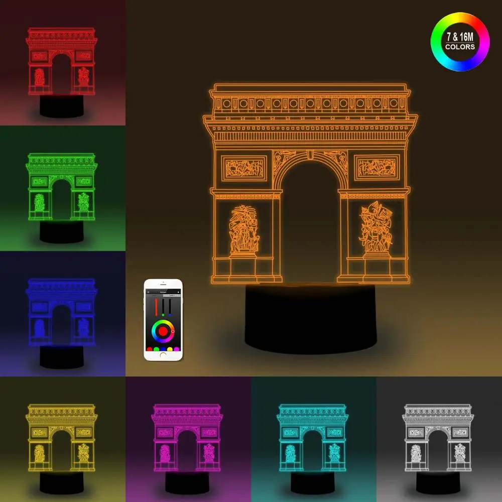 NiteApps 3D Триумфальная арка ночник настольная Иллюзия украшение лампа подарок на день рождения приложение/сенсорное управление