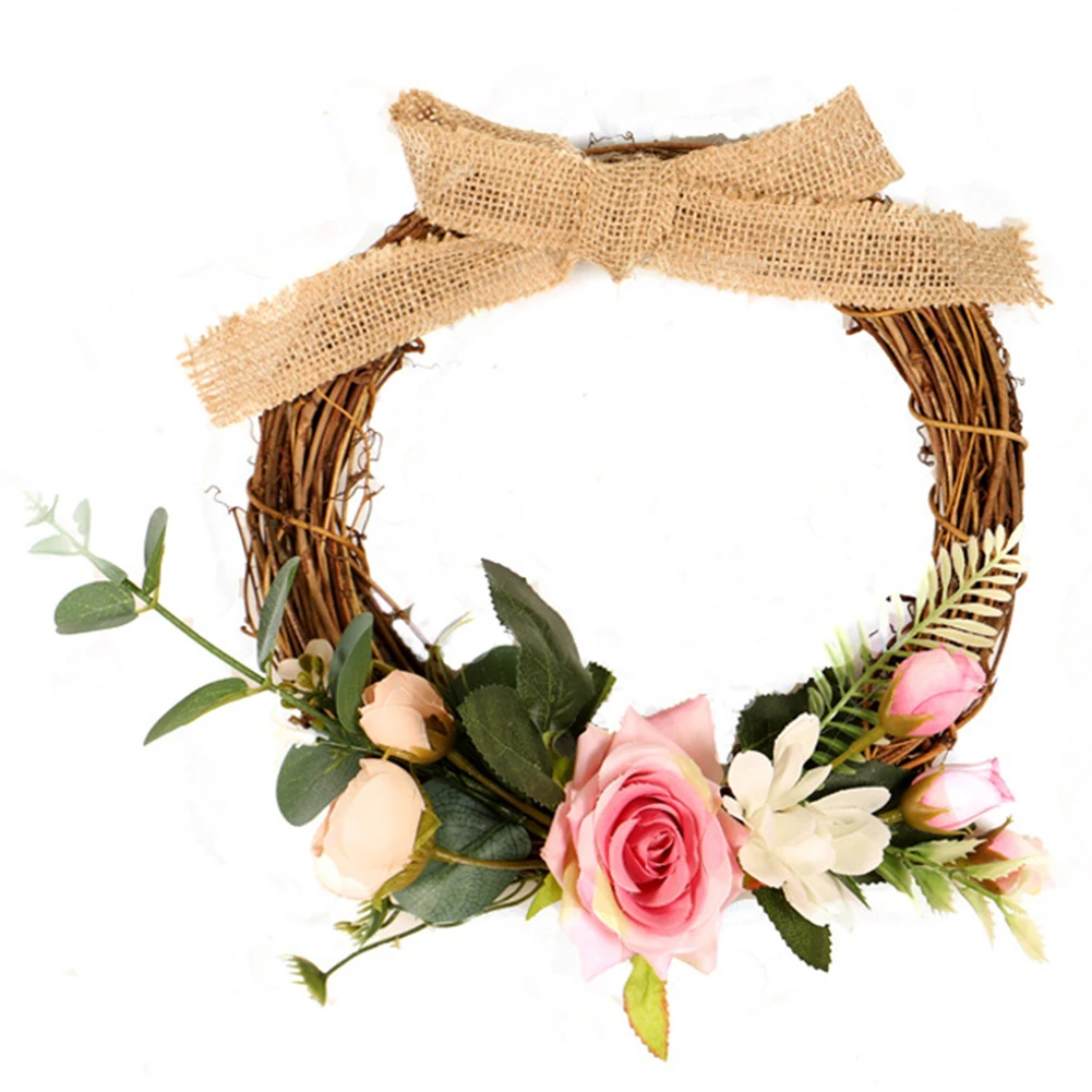 

Party Hanging Wall Door Artificial Rose Wedding Christmas Festival Garland Ornament Wreath Linen Knot Decorative Bride