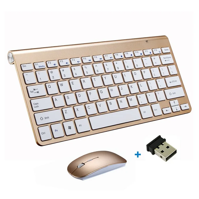 2,4G Беспроводная клавиатура и мышь набор ультра-тонкая клавиатура комбо для Android IOS ноутбук Mac Настольный ТВ коробка офисные принадлежности - Цвет: Golden KeyboardMouse