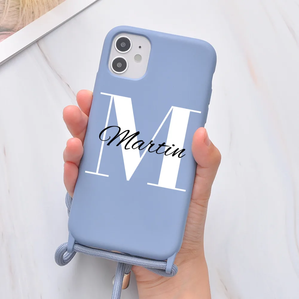 Custom Name for iPhone 13 Pro Max 11 7 8 Plus X XR XS 10 Case Soft Silicone Case With Strap Rope 12 Pro Cover SE 2020 Funda DIY iphone 13 pro max clear case