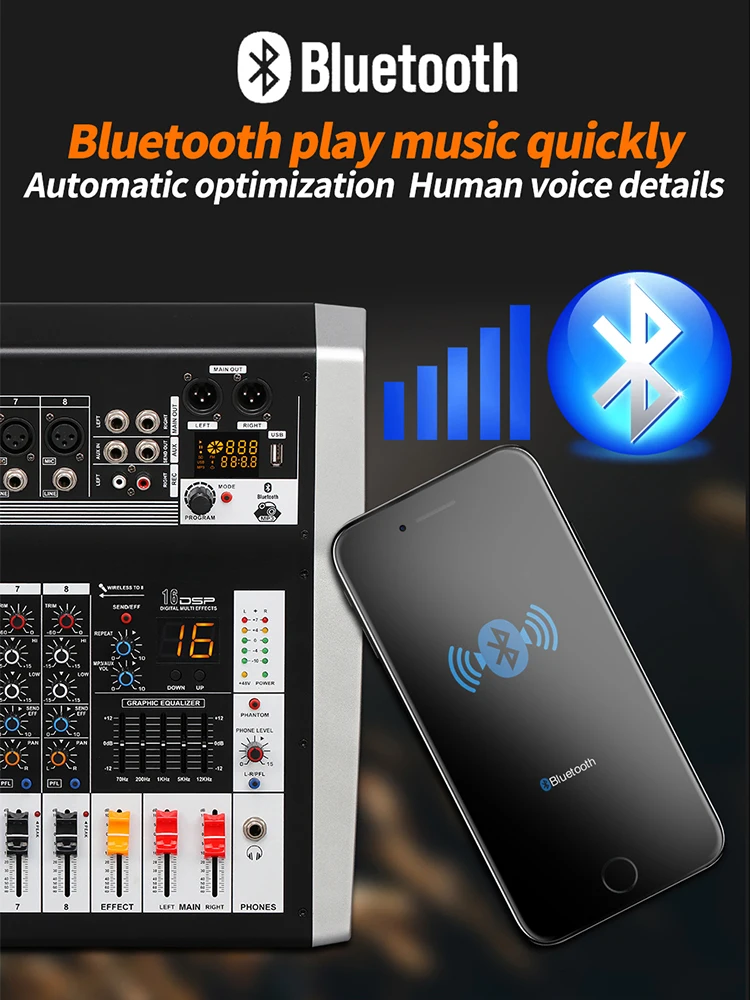 US $195.21 TKL 4 Channel Audio Mixer With Amplifier 250w2 Professional Wireless Microphone Sound Mixing Bluetooth USB DJ Mixer 48V Phantom