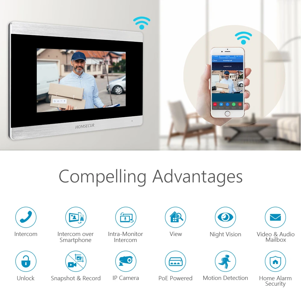 HOMSECUR 7 &quotWiFi IP проводной видеодомофон для видеодомофона 1.0MP с монитором памяти