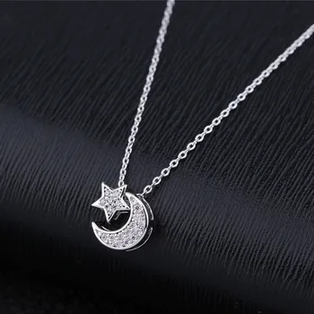 

trendy Cubic Zirconia Silver plating Moon Star pendant Necklace fashion gold Chain Necklaces for women Wedding Jewelry