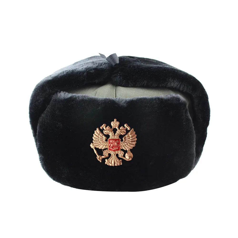 Black C Hat Russian Army Military Hats Pilot Police Polyester Hat Winter Men Snow Skiing Cap With Earmuffs 55-60 Cm - Цвет: Black C