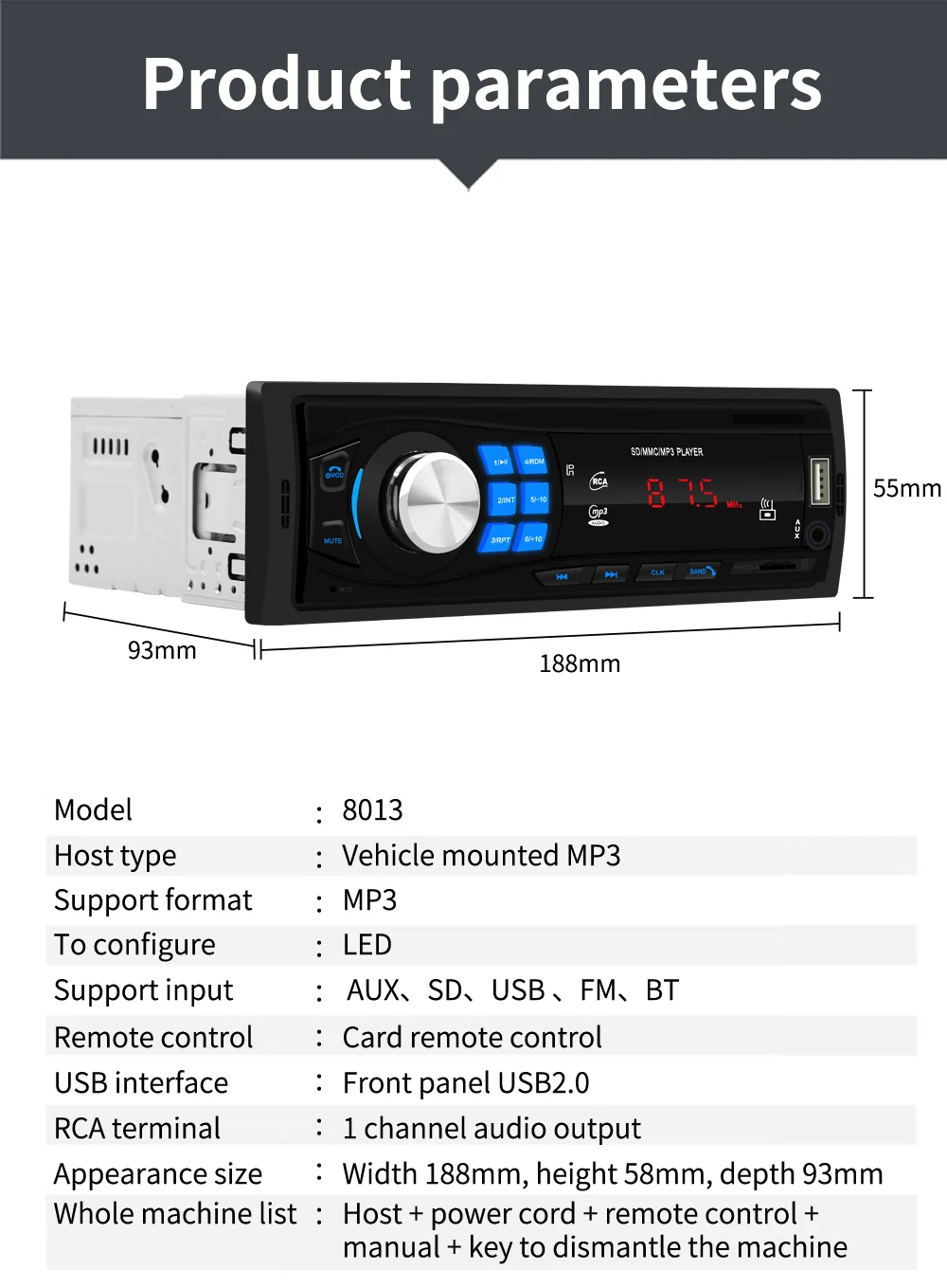 Camecho Авторадио Bluetooth Авто 12 в автомобильный стерео радио FM Aux-IN входной приемник SD USB In-dash 1 din автомобильный MP3 мультимедийный плеер