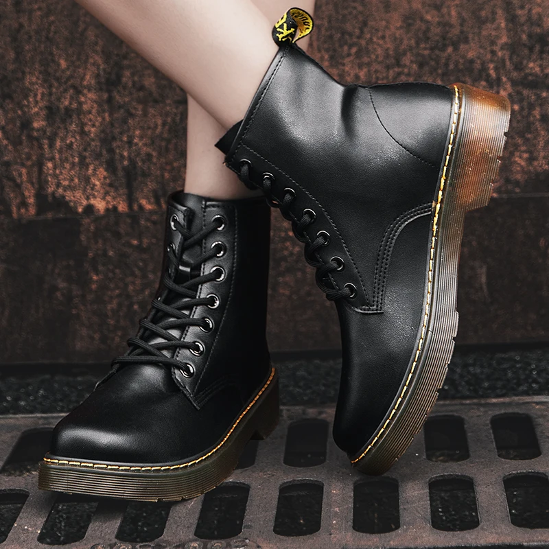 Botas Martin de estilo británico para mujer, Retro salvaje con suela gruesa aumentada, zapatos de cuero para parejas, invierno, 2020